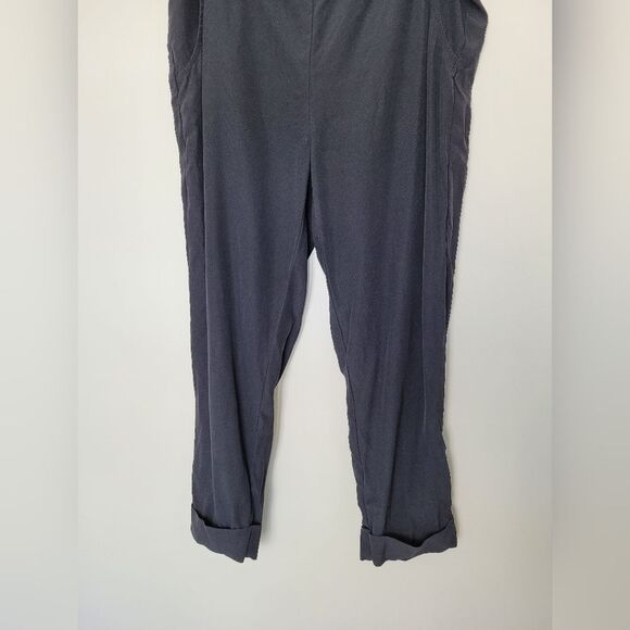 Elaine Kim 100% Silk Lined Pull On Pants Elastic Waistband Cuffed Ankle Black - Picture 3 of 10